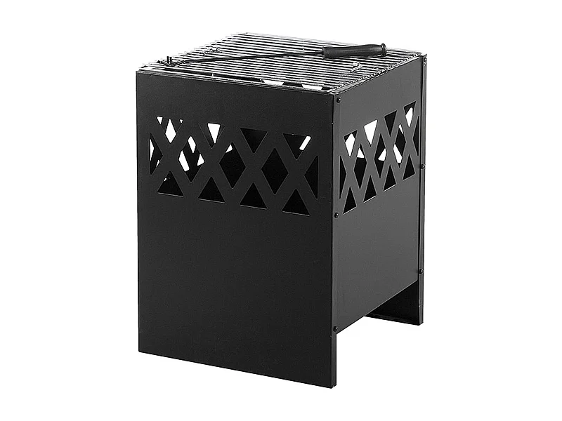 Feuerstelle aus Metall schwarz mit Grillrost quadratisch Gartengrill Shiga