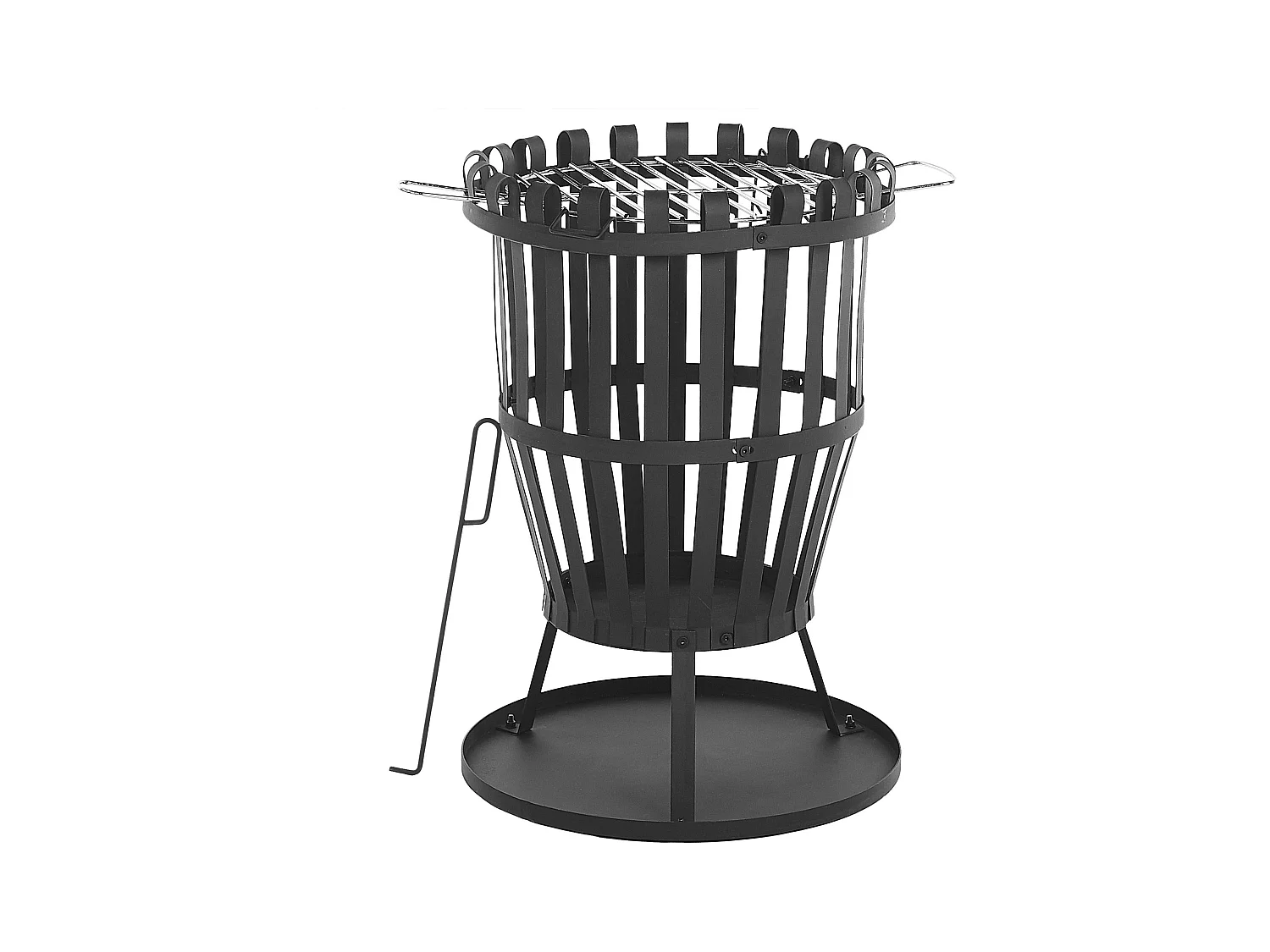 Feuerstelle Rund mit Grillrost Schürhaken schwarz Stahl Modern Industrie Pulo