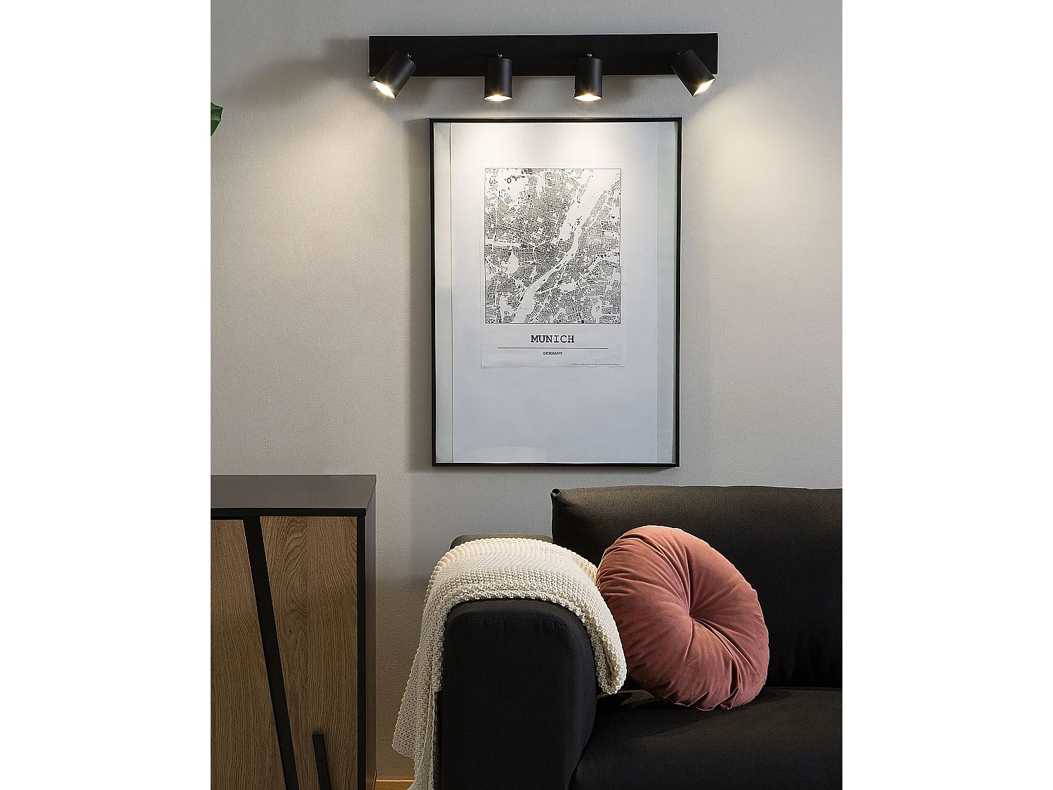 Spot à 4 lumières TIGRIS Réglable Métal Noir