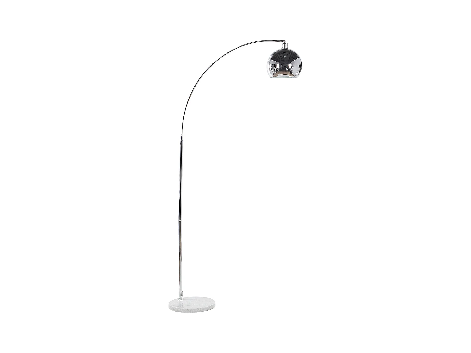 Industrielle Stehlampe silber aus Metall runder Lampenschirm verchromt Paroo