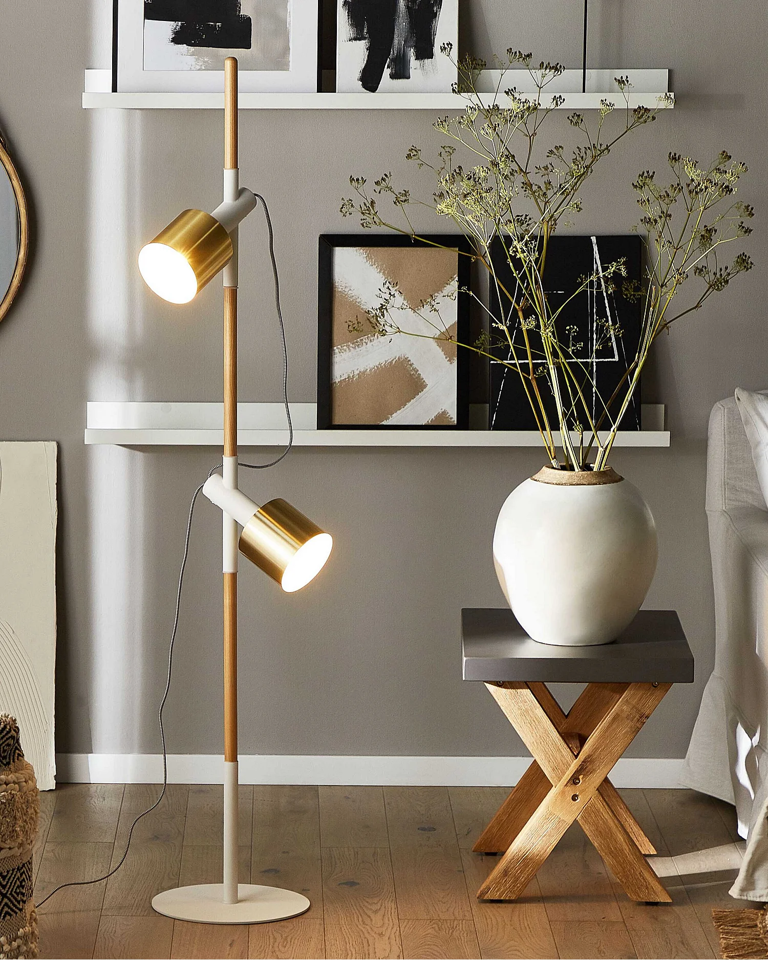 Candeeiro de pé OWENS Ajustável Madeira Branco