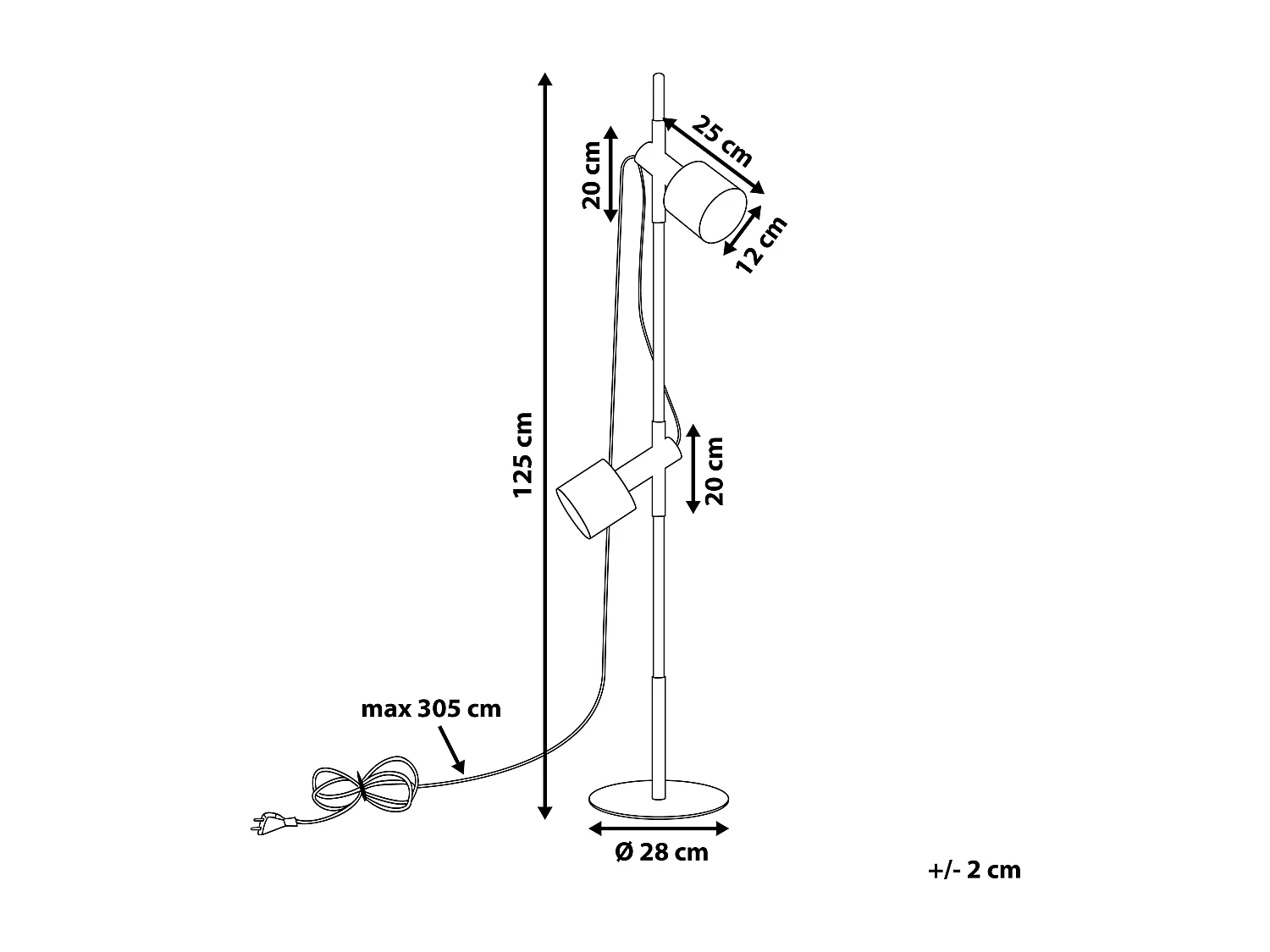 Lampada da pavimento OWENS Regolabile Legno Bianco
