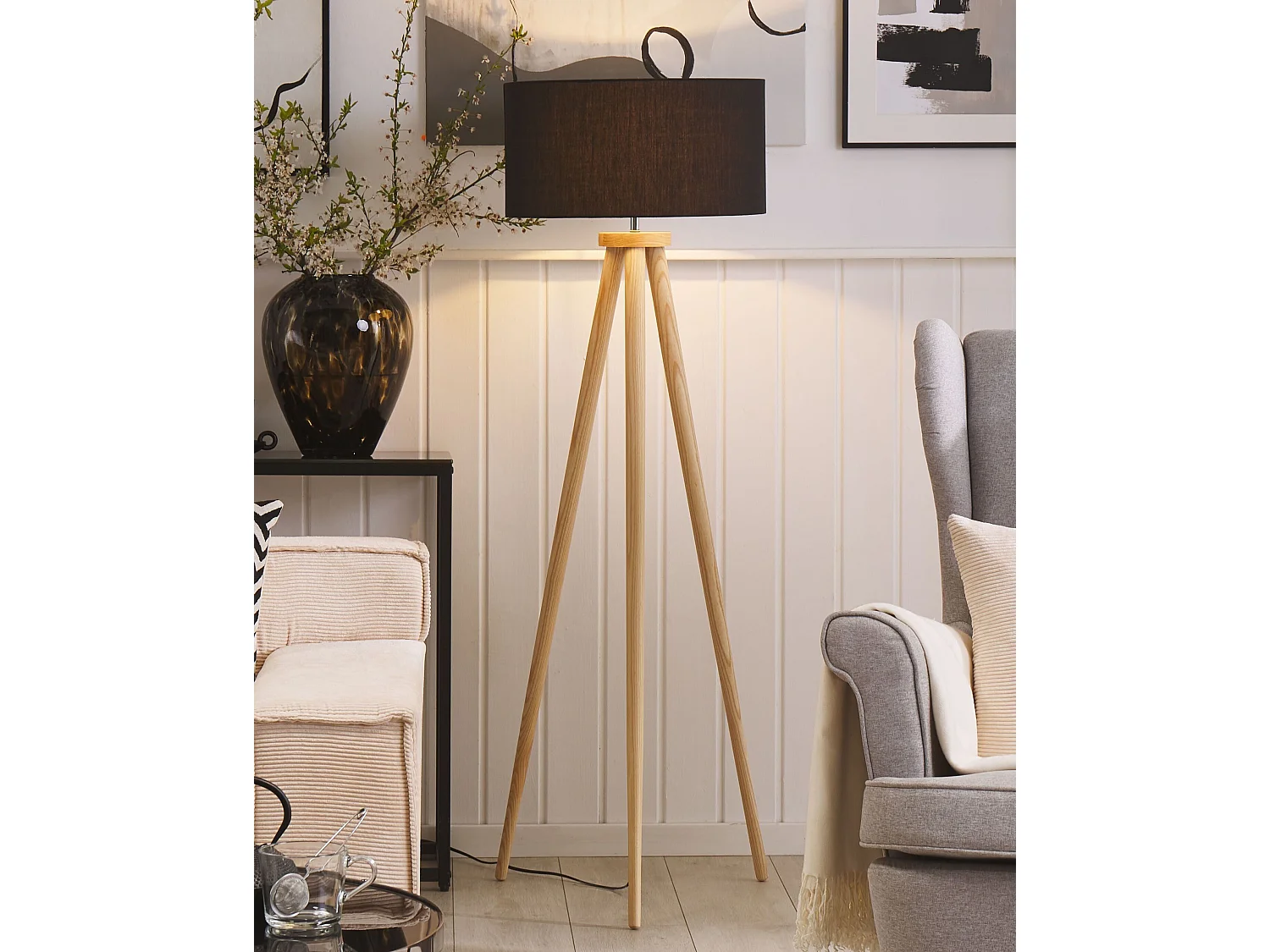 Lampadaire NITRA Bois de chêne Noir