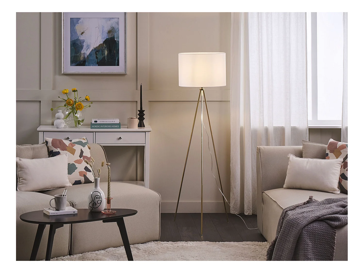 Moderne Stehleuchte Polyester/Metall weiß/gold Vistula