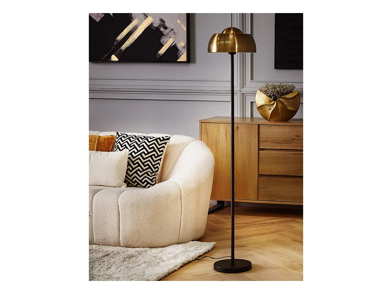 Moderne Stehlampe schwarz / gold aus Stahl Dekolampe 148 cm Senette