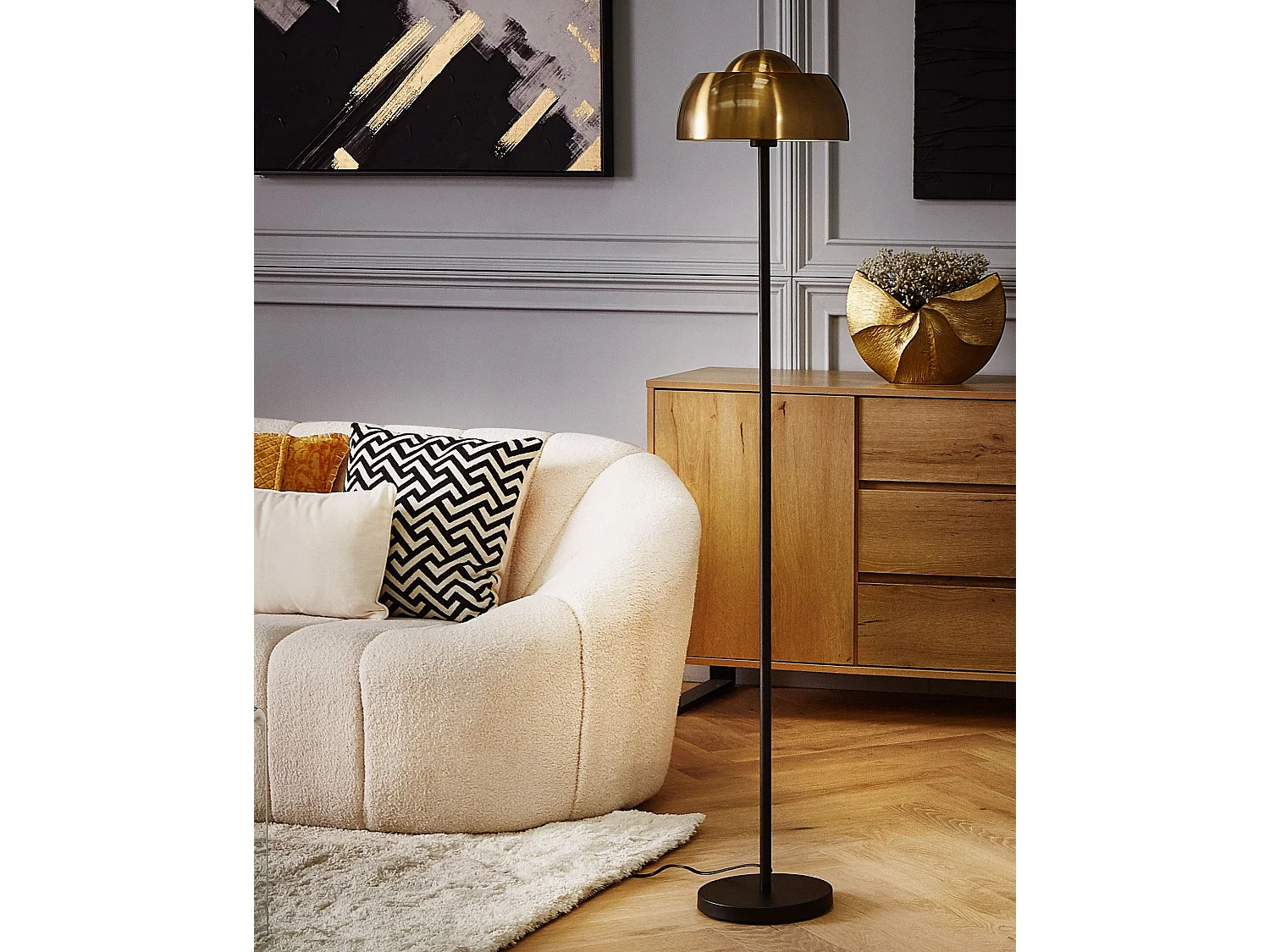 Moderne Stehlampe schwarz / gold aus Stahl Dekolampe 148 cm Senette