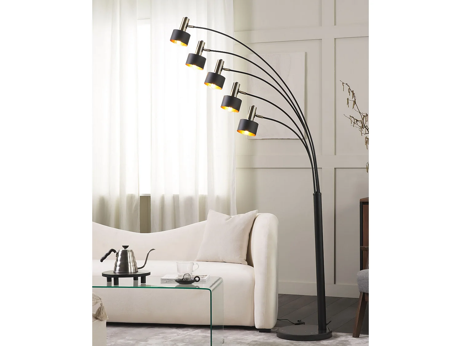 Elegante Stehlampe aus Eisen schwarz und gold 5-flammig modern 210 cm Anbesa