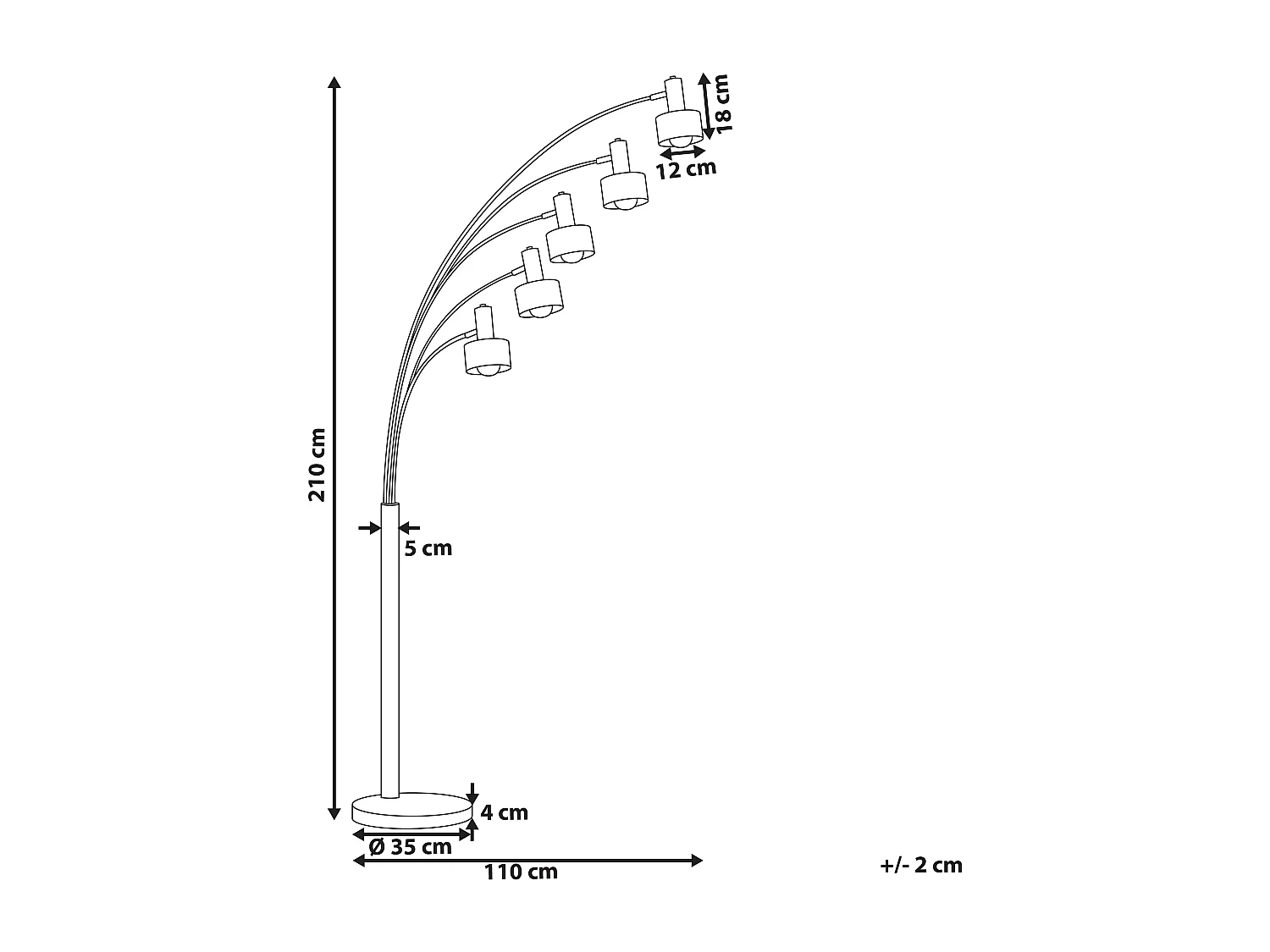 Elegante Stehlampe aus Eisen schwarz und gold 5-flammig modern 210 cm Anbesa