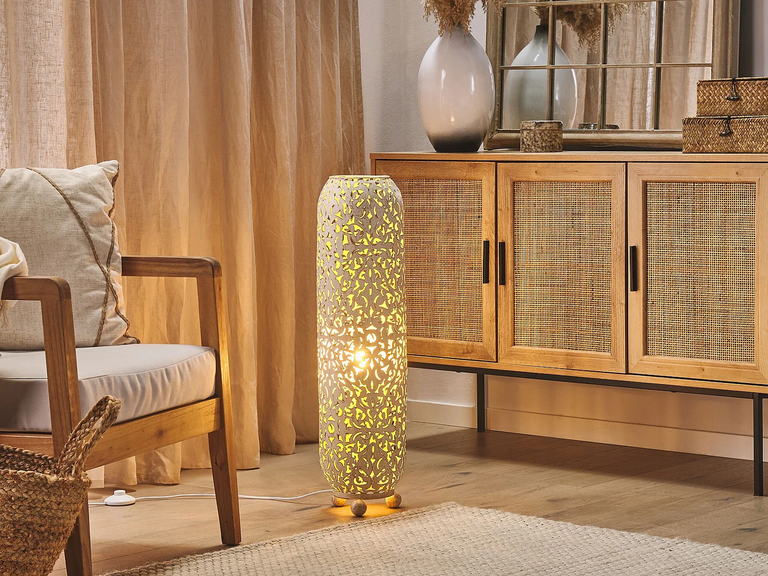 Stehlampe creme-gold 73 cm rund MURES