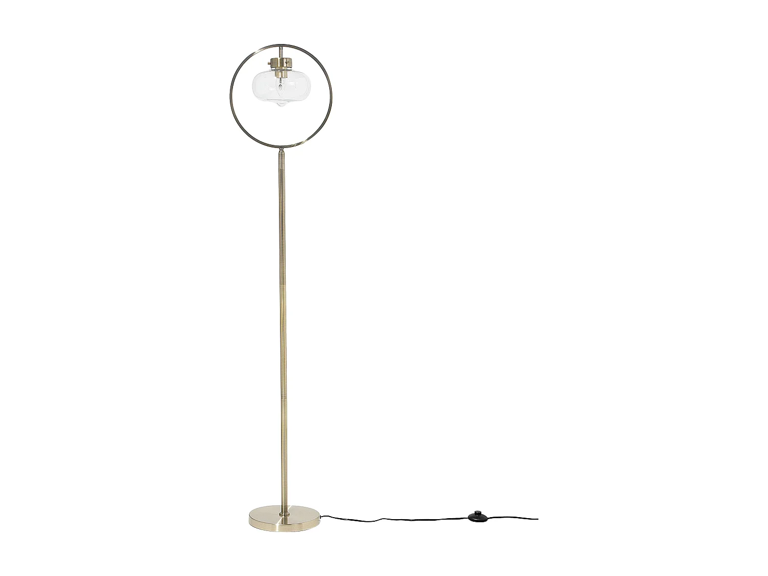 Trendy Stehleuchte im Retro Stil offener Lampenschirm gold Severn