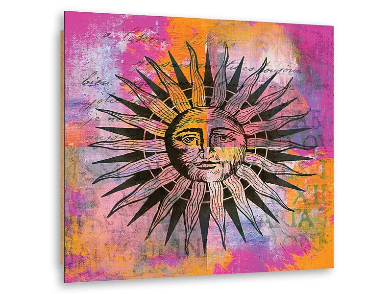 Tableau bois soleil, visage - 60 x 60 cm