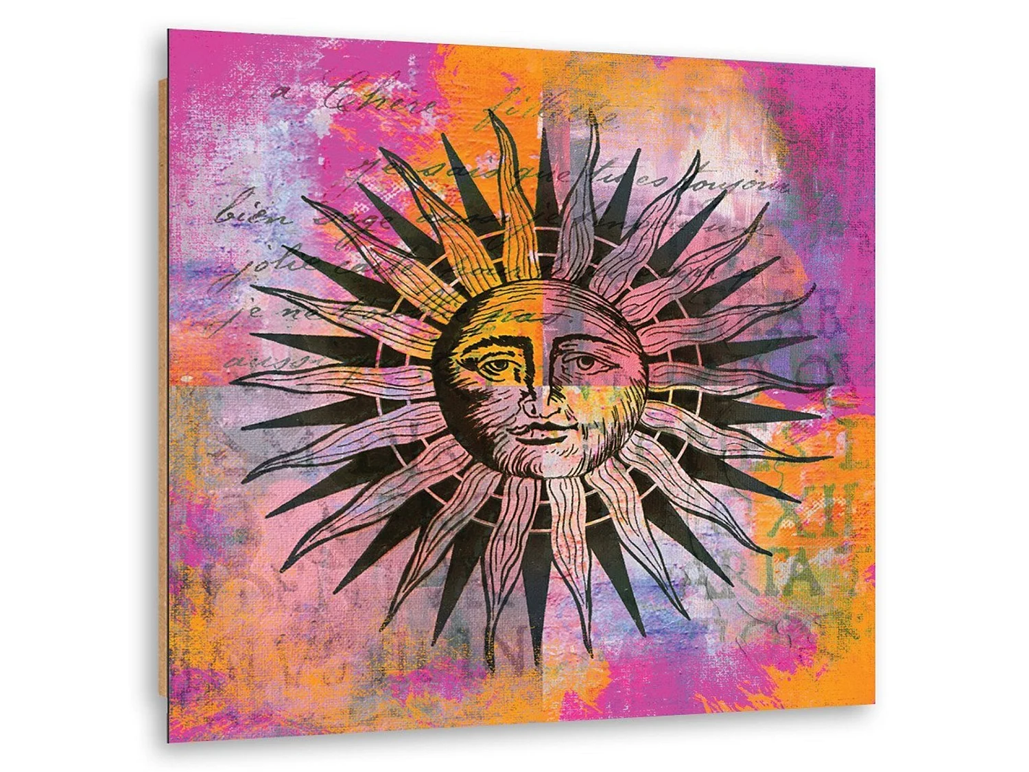 Tableau bois soleil, visage - 60 x 60 cm