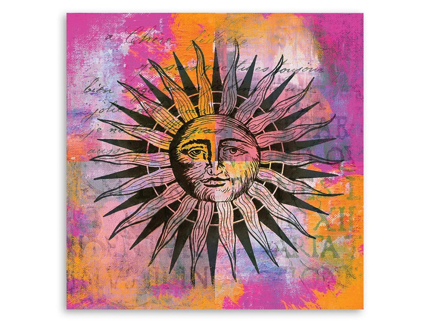 Tableau bois soleil, visage - 60 x 60 cm
