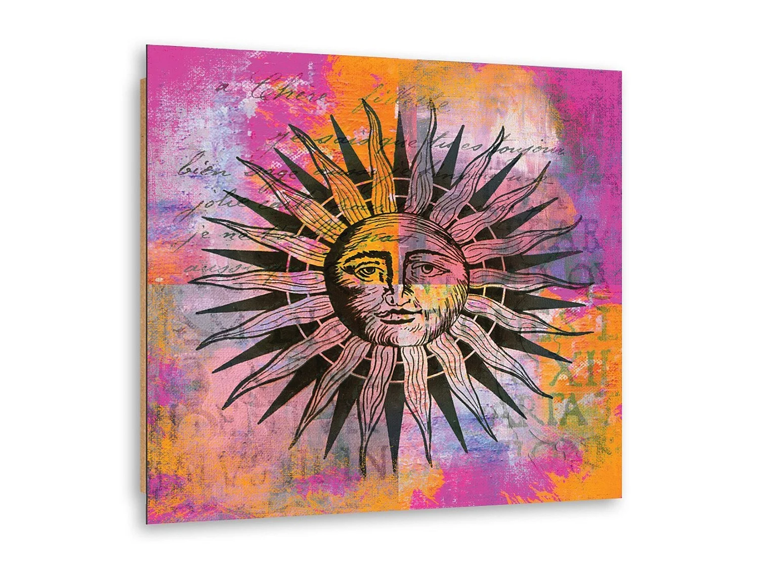Tableau bois soleil, visage - 60 x 60 cm