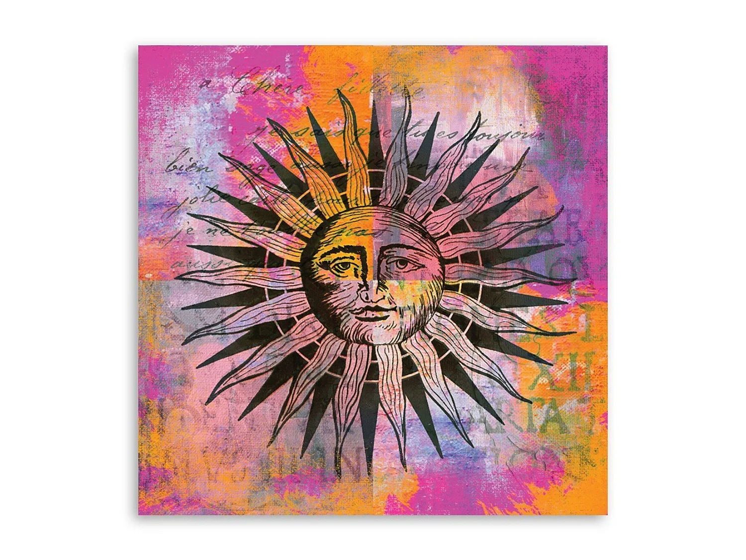 Tableau bois soleil, visage - 60 x 60 cm
