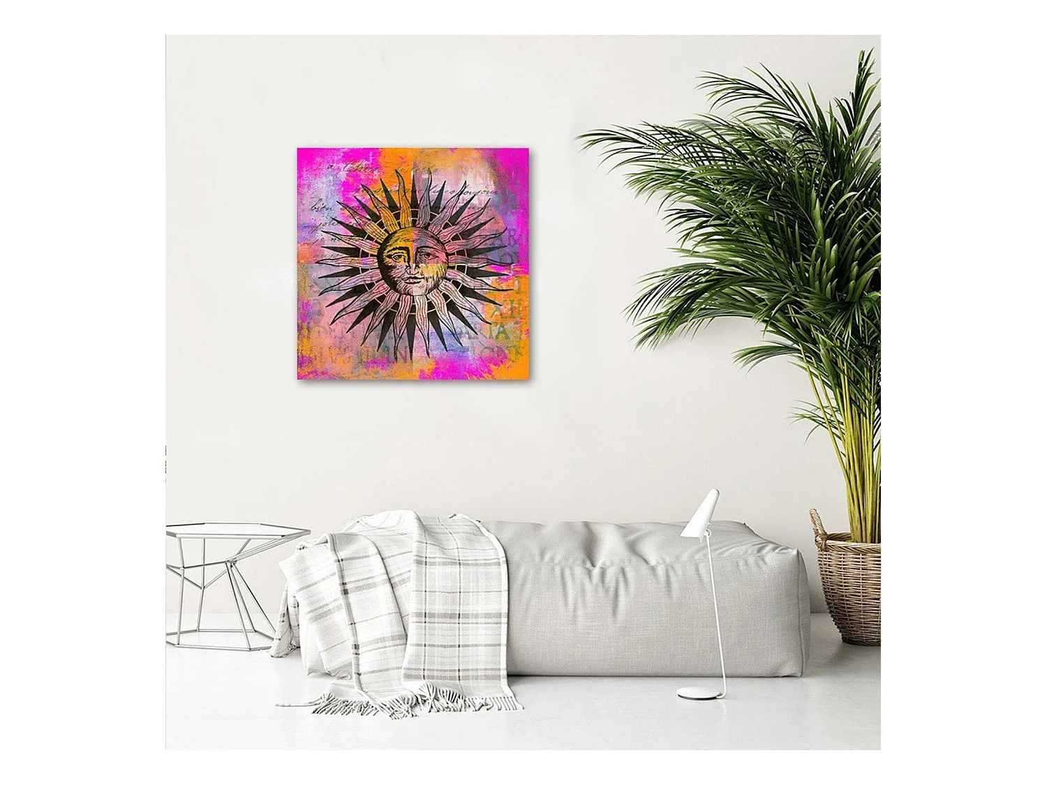 Tableau bois soleil, visage - 60 x 60 cm