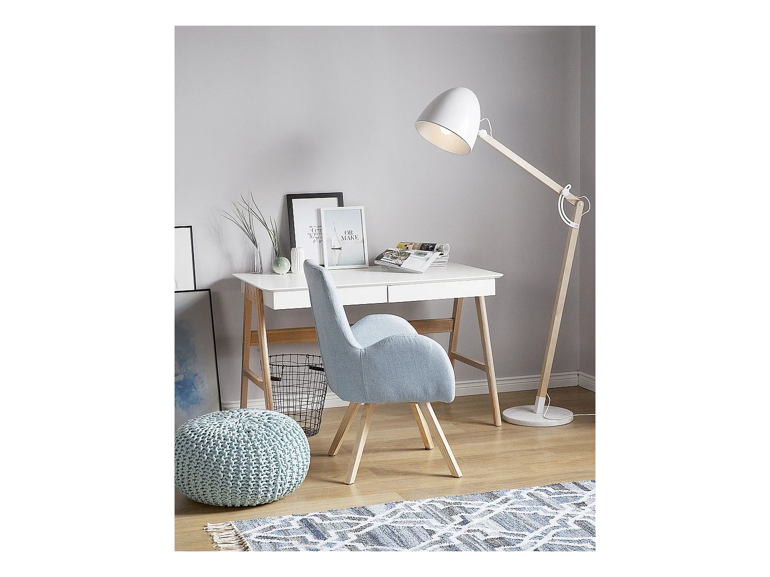Lampada da pavimento HETTON Regolabile Legno di quercia Bianco
