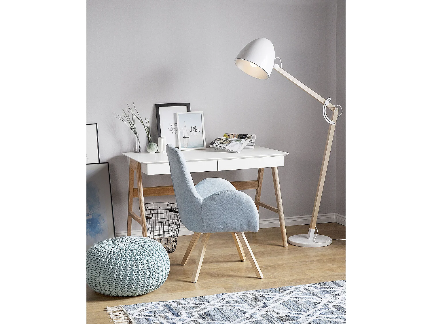 Staande lamp HETTON Verstelbaar Eikenhout Wit