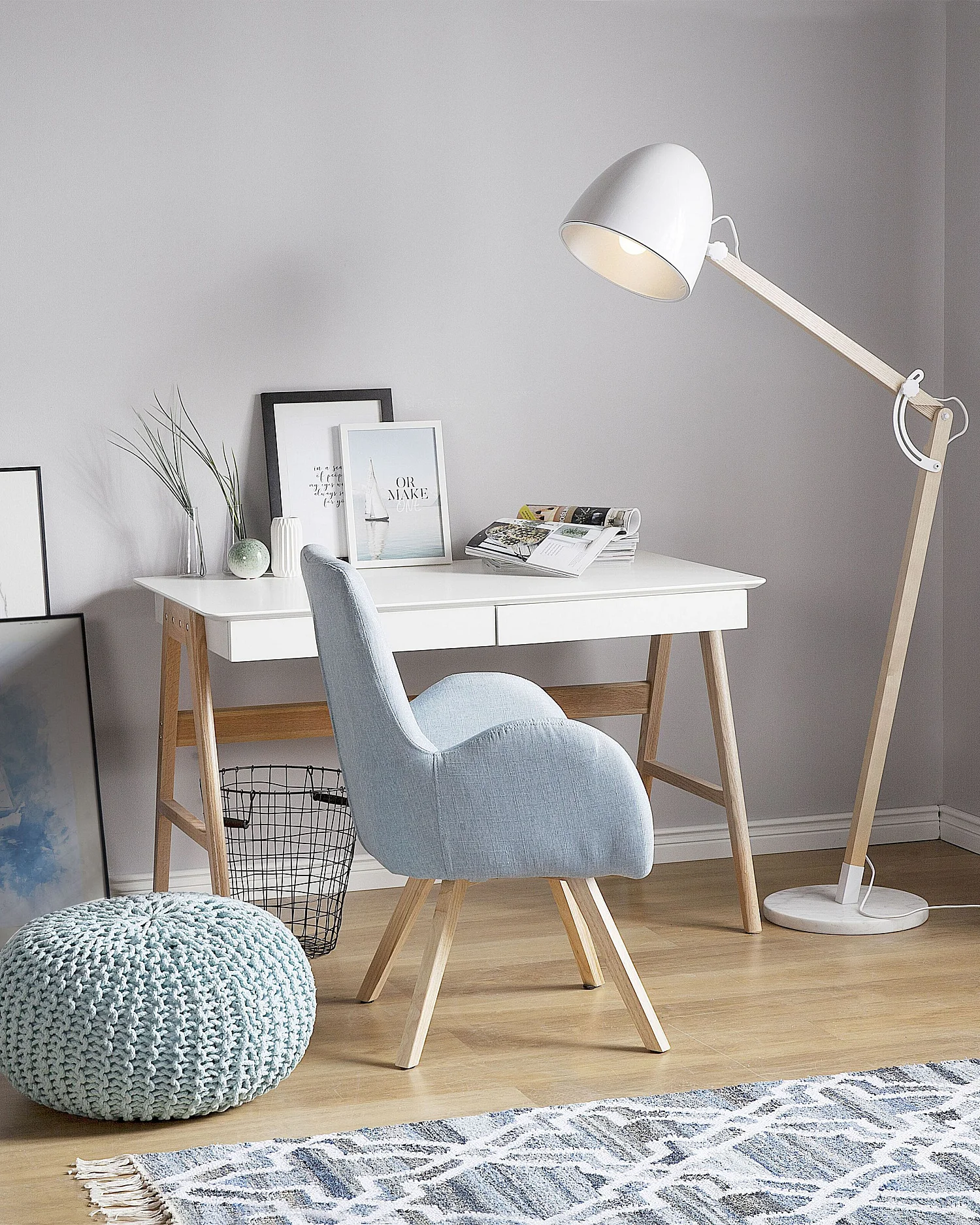 Lampadaire HETTON Réglable Bois de chêne Blanc