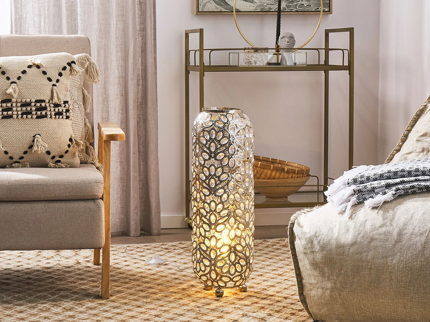 Stehleuchte Metall silber Laternenform marokkanisch orientalisch Blumen Volta