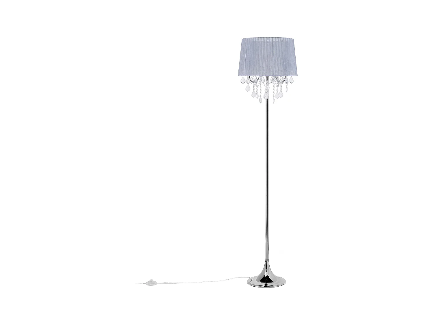 Stehlampe mit Stoffschirm grau Trommelform Kristall-Optik Glamour Stil Evans