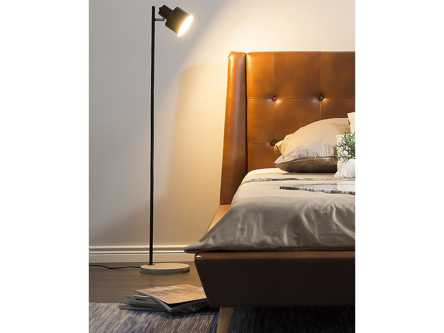 Minimalistische Stehlampe runder Lampenschirm Metall/Beton schwarz Corbones