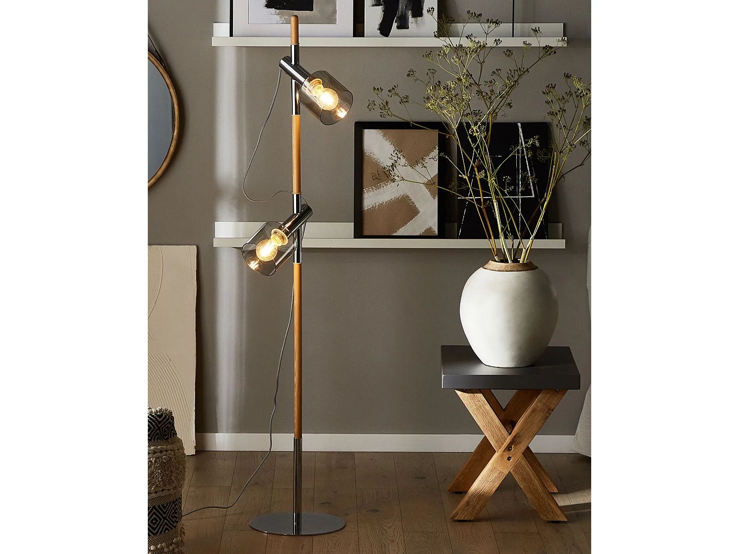 Staande lamp OWENS Verstelbaar Hout Lichtgrijs