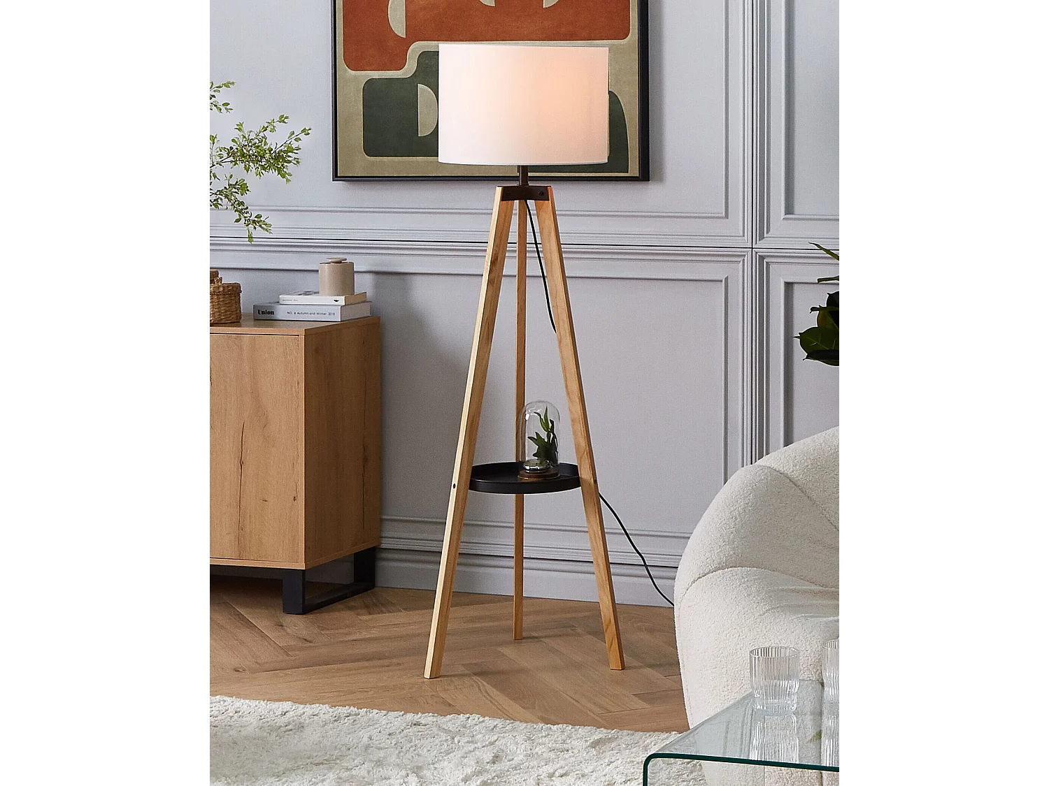 Lampa podłogowa BLUFF Drewno sosnowe Biały