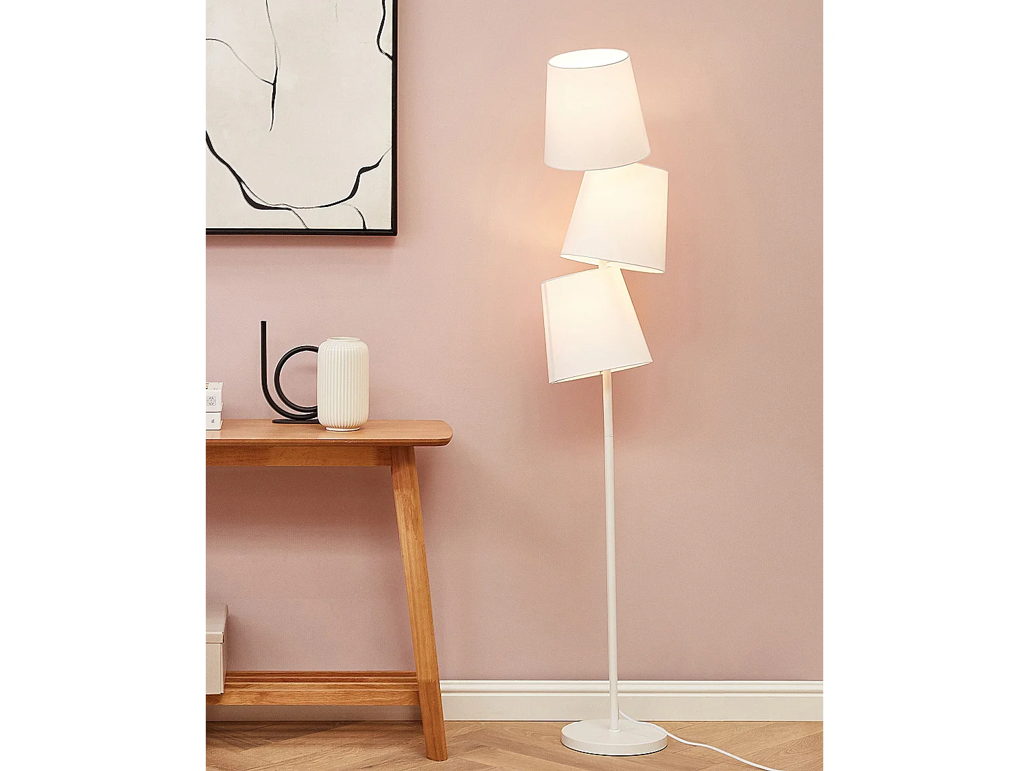 Moderne Stehlampe 3 Lampenschirme Polyester/Metall weiß Rio Grande