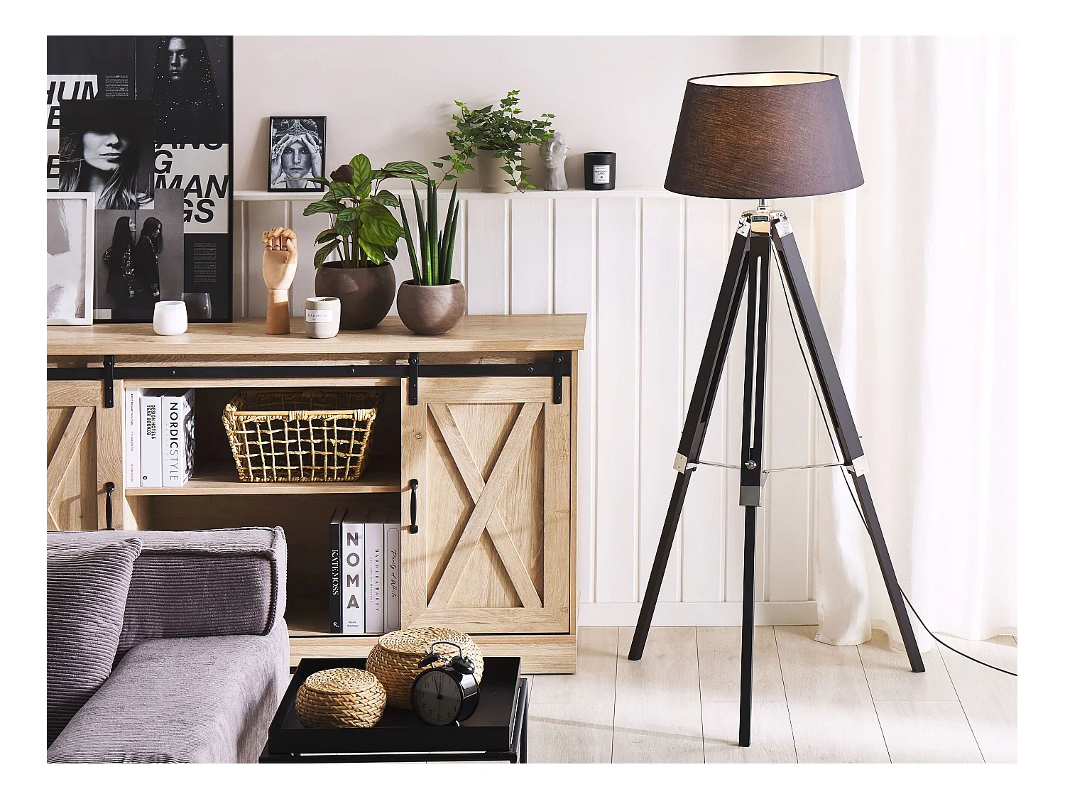 Staande lamp MADEIRA Dennenhout Zwart