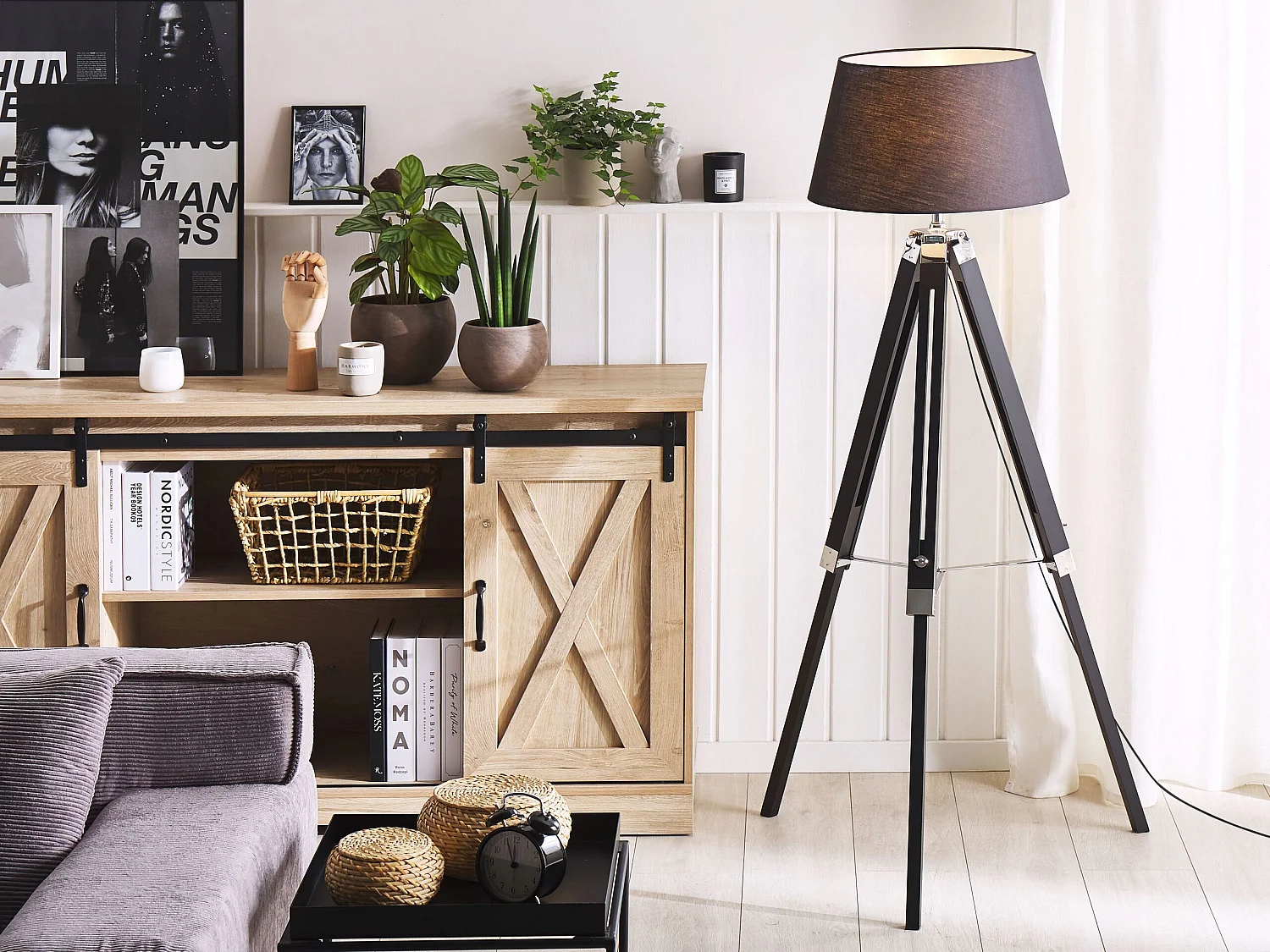 Lampadaire MADEIRA Bois de pin Noir