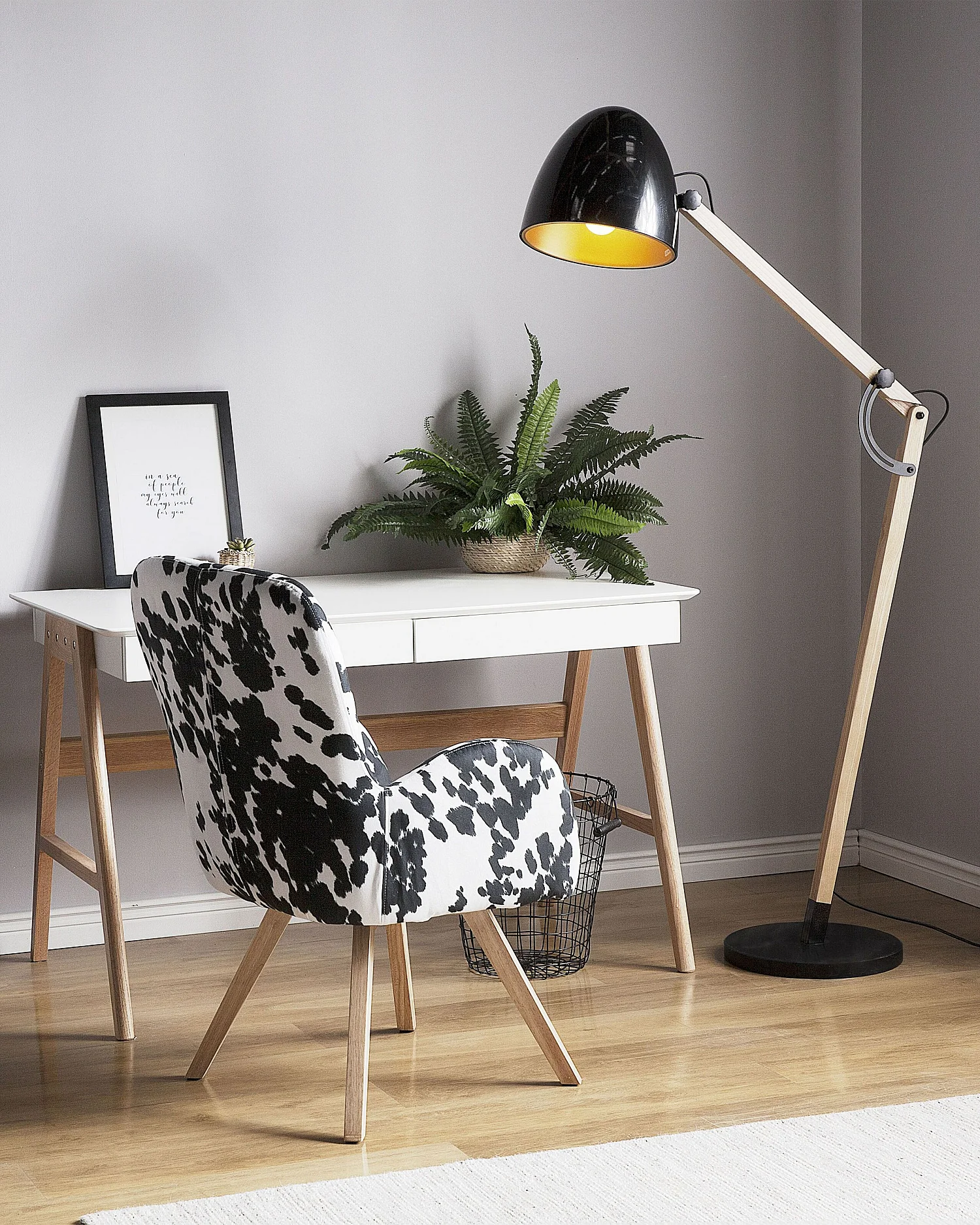 Lampadaire HETTON Réglable Bois de chêne Noir