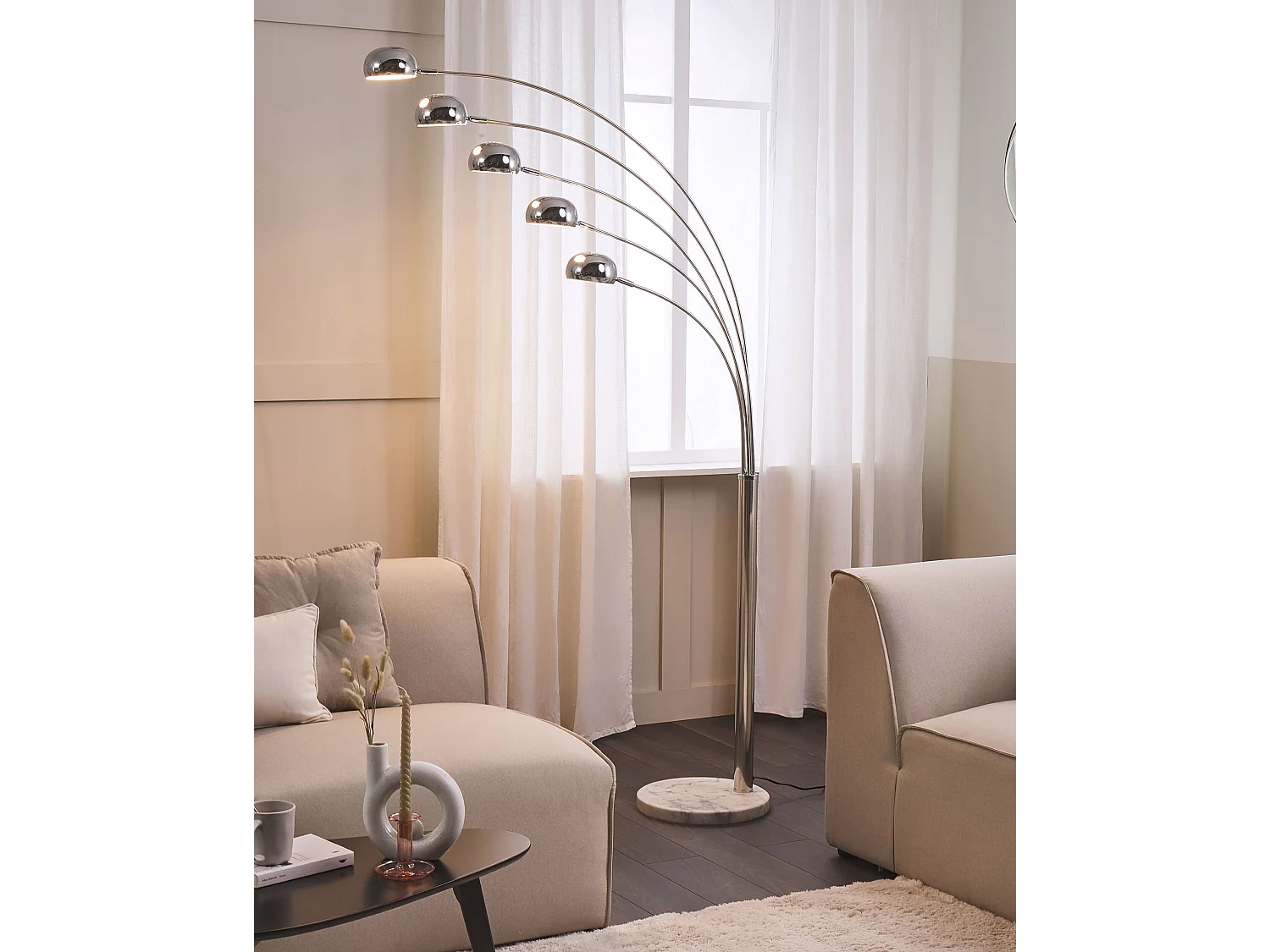 Stehlampe in Glamour Stil 5-flamig verchromtes Metall silber Flinders