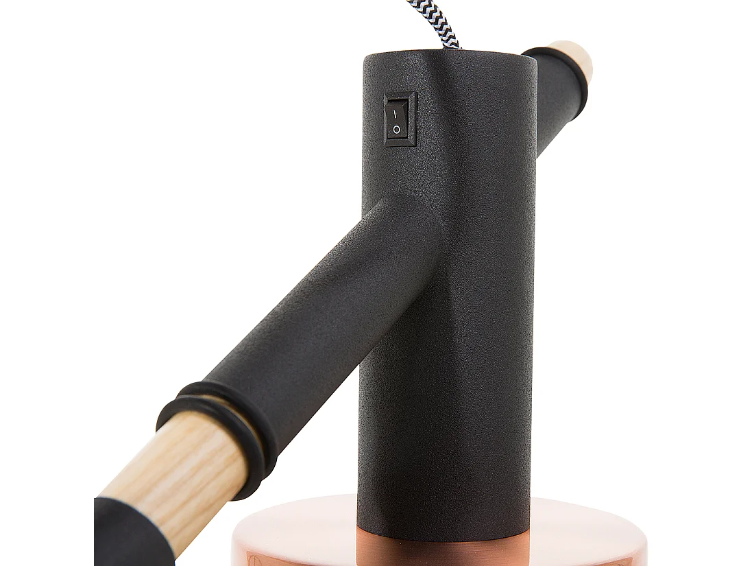 Moderne Stehlampe aus Metall und Holz in Schwarz 125 cm Owens