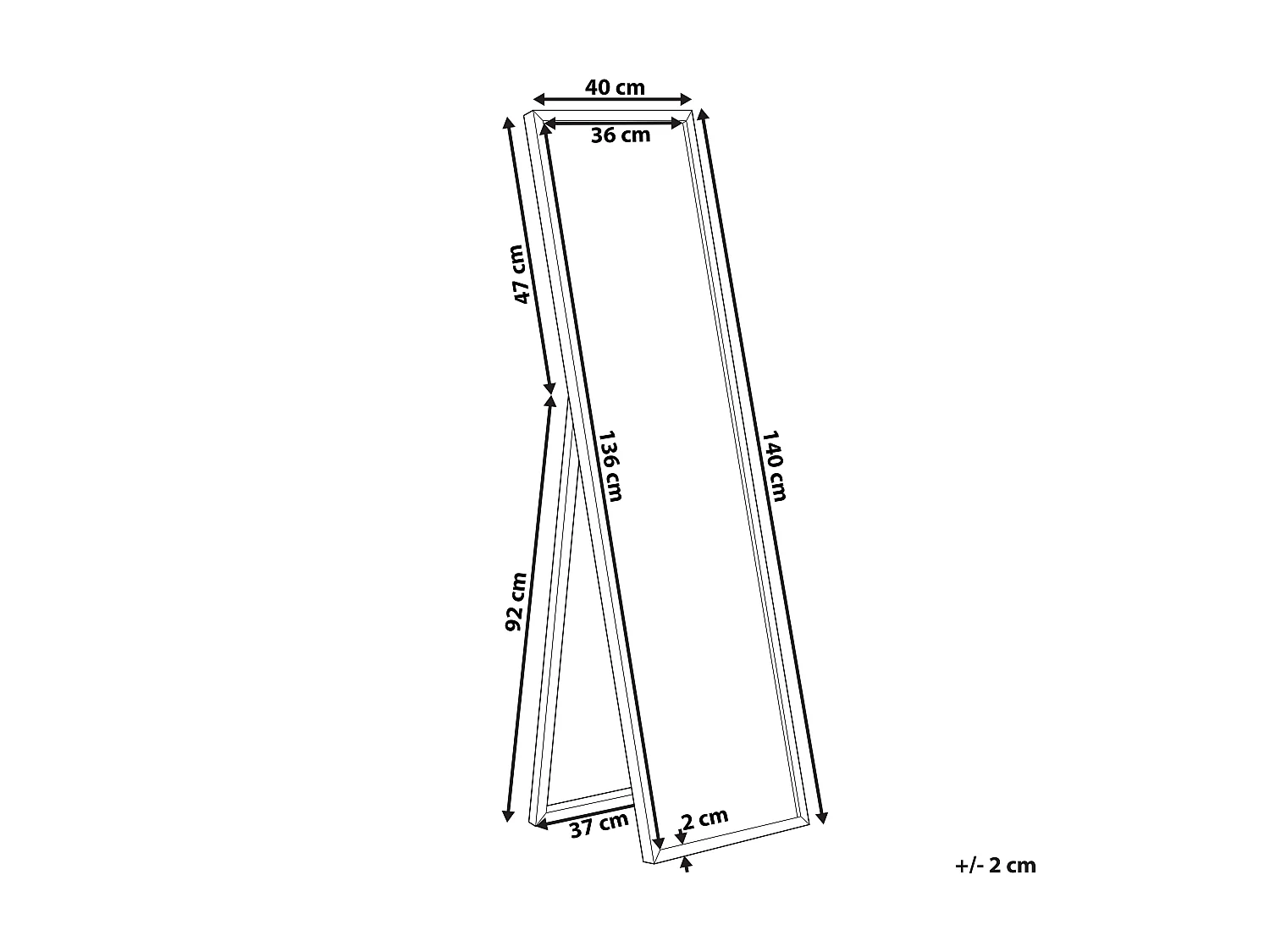 Freistehender Spiegel Kunststoff schwarz 40 x 140 cm Torcy