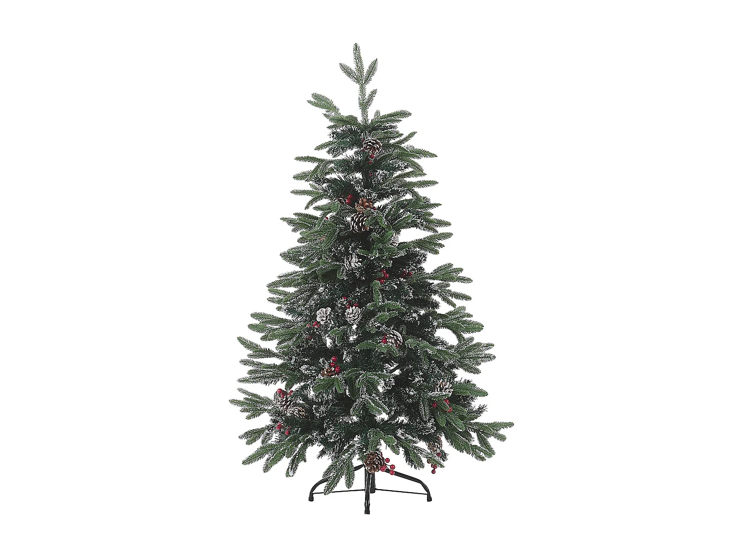 Künstlicher Weihnachtsbaum mit Zapfen Schnee bestreut 120 cm grün/ rot