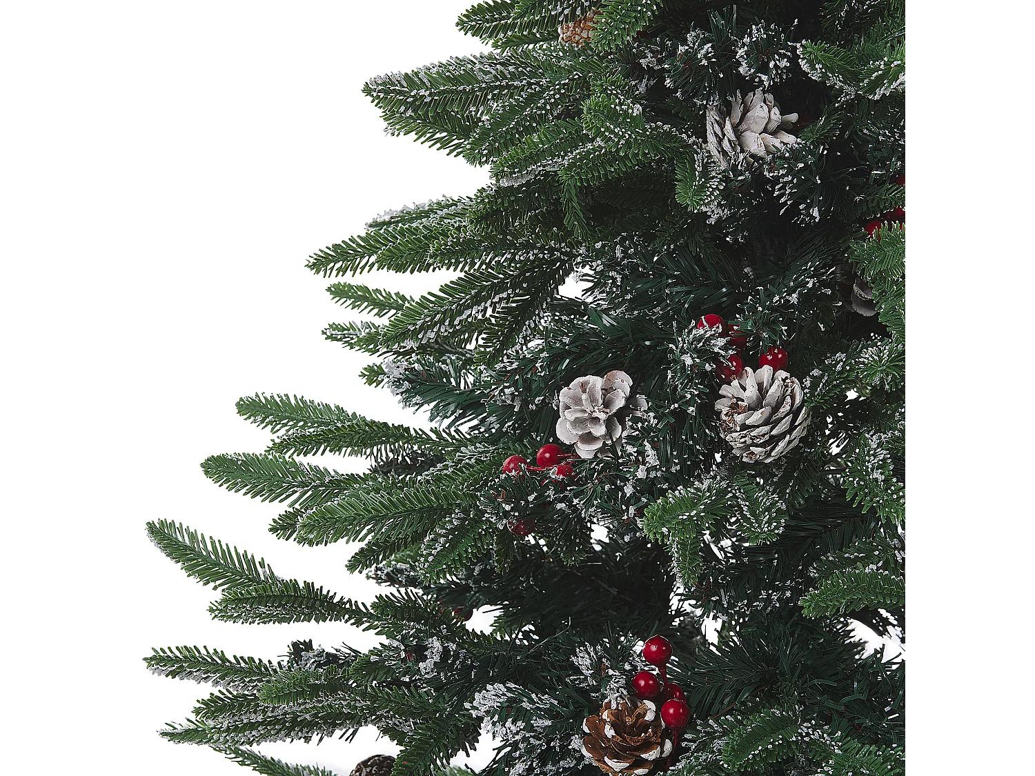 Künstlicher Weihnachtsbaum mit Zapfen Schnee bestreut 120 cm grün/ rot