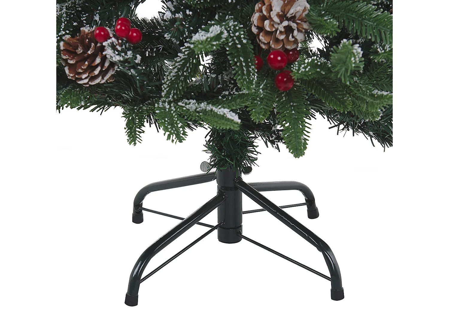 Künstlicher Weihnachtsbaum mit Zapfen Schnee bestreut 120 cm grün/ rot