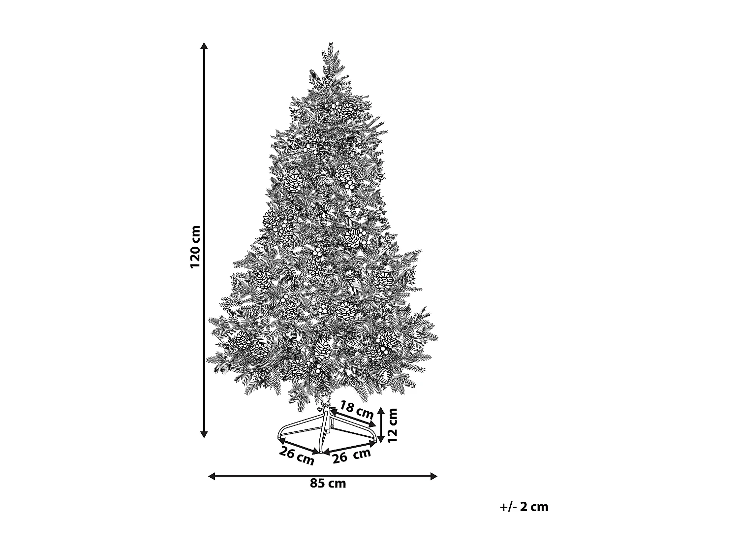 Künstlicher Weihnachtsbaum mit Zapfen Schnee bestreut 120 cm grün/ rot