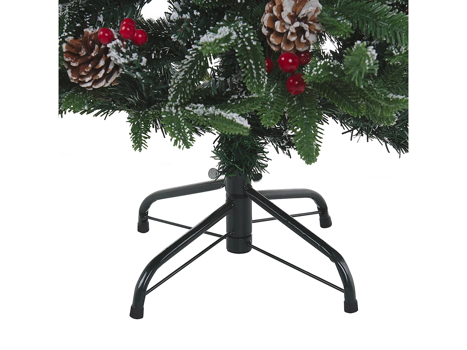 Künstlicher Weihnachtsbaum mit Zapfen Schnee bestreut 120 cm grün/ rot