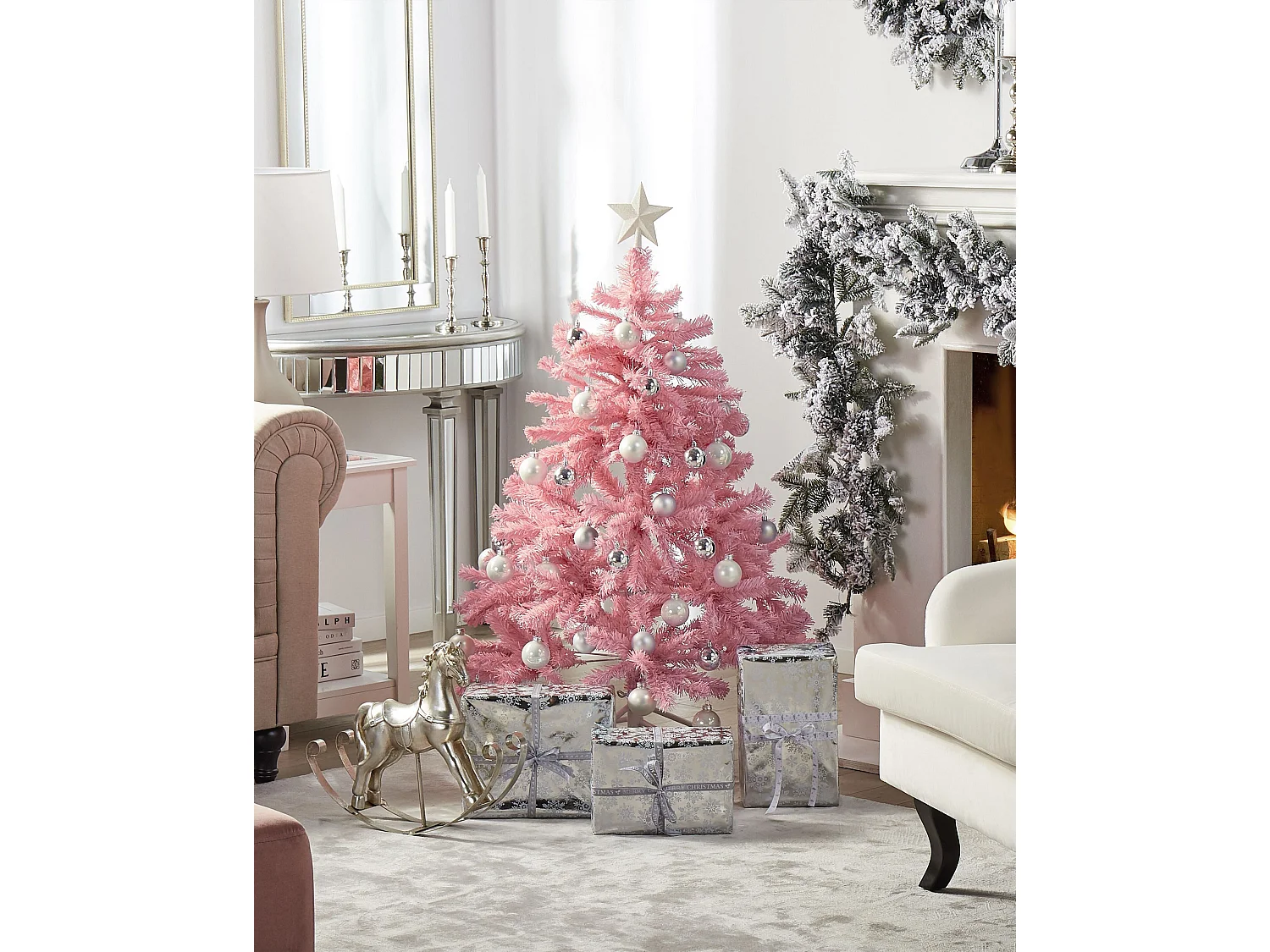 Künstlicher Weihnachtsbaum mit Ständer 120 cm rosa Farnham