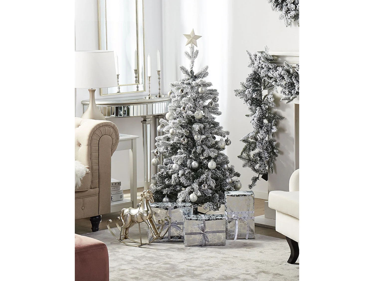 Sapin de Noël effet neige 120 cm blanc TOMICHI