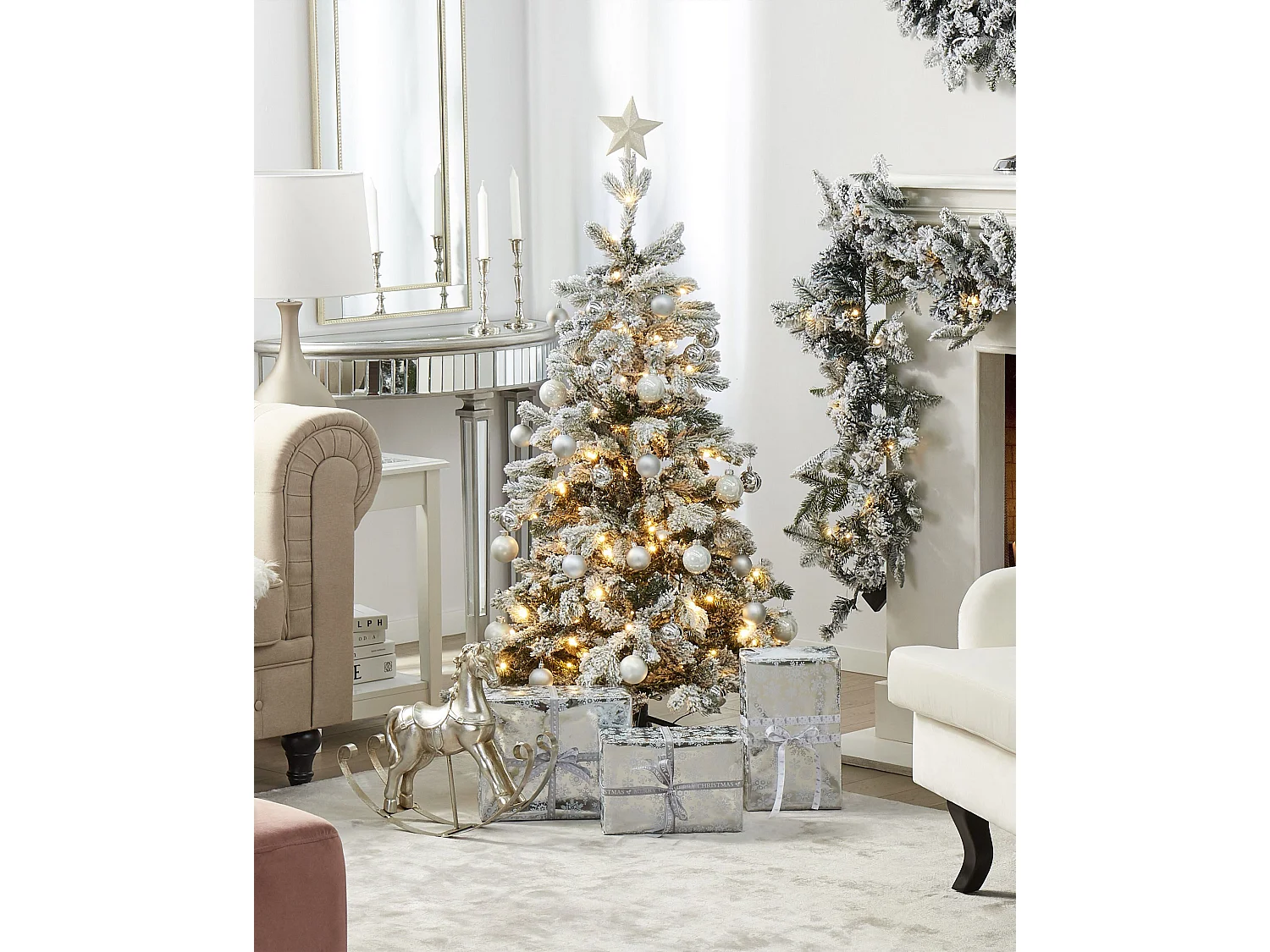 Künstlicher Weihnachtsbaum schneebedeckt 120 cm mit LED-Beleuchtung weiß Tatlow