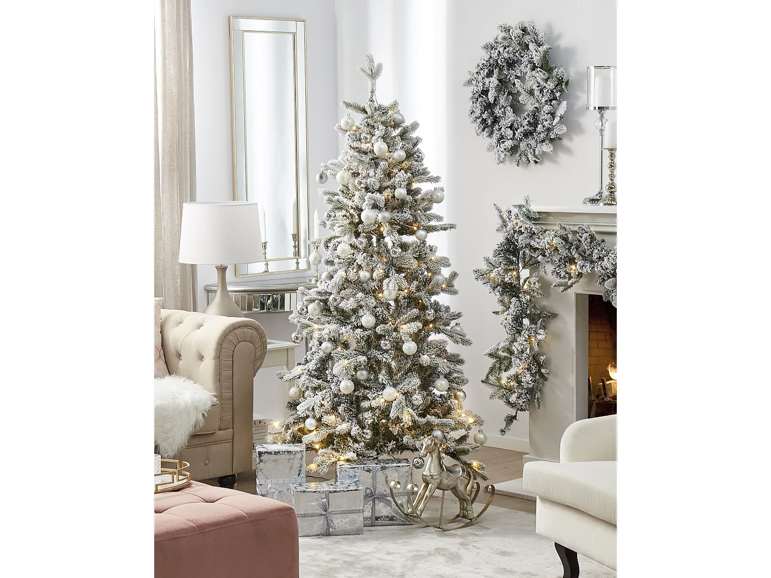 Künstlicher Weihnachtsbaum schneebedeckt 210 cm mit LED-Beleuchtung weiß Tatlow