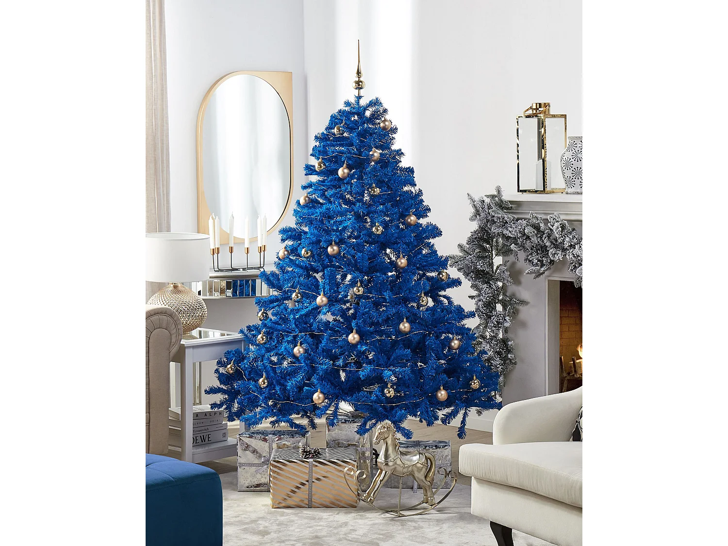 Centro Ricamato Per Albero Di Natale In Finta Seta Blu: Gonna Per Albero Con Bordo Ornato, 91 Cm - Decorazione Natalizia Elegante