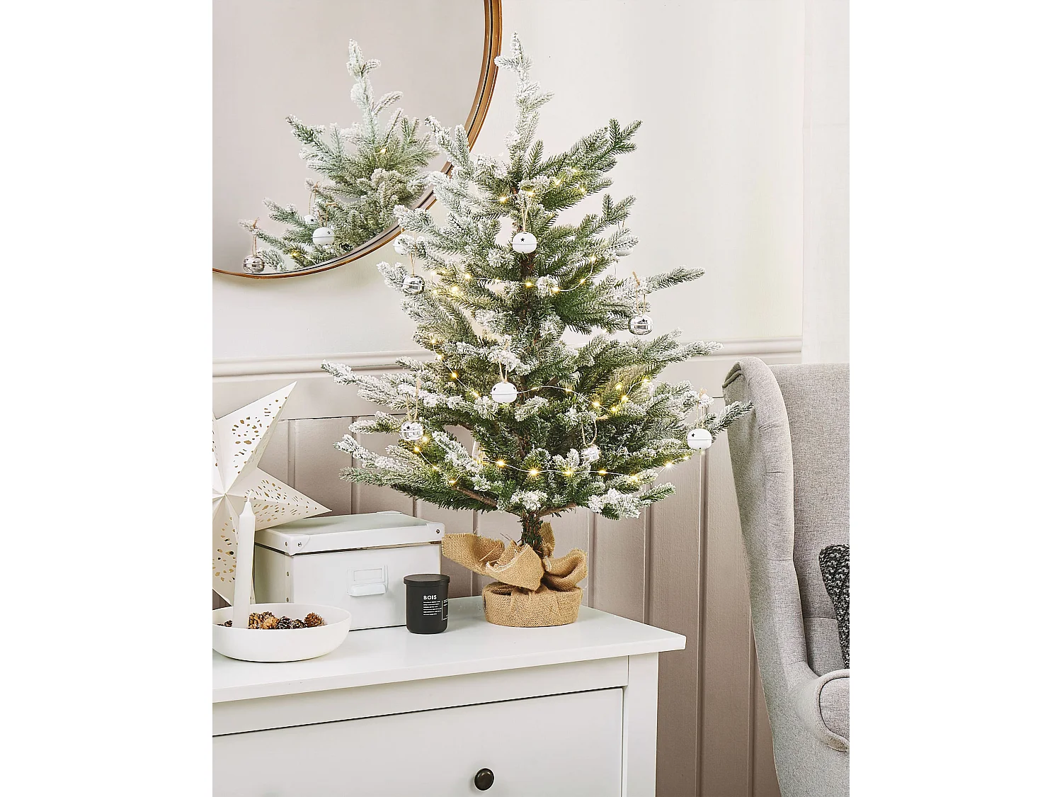 Künstlicher Weihnachtsbaum mit Schnee bestreut im Jutesack 90 cm grün Ringrose