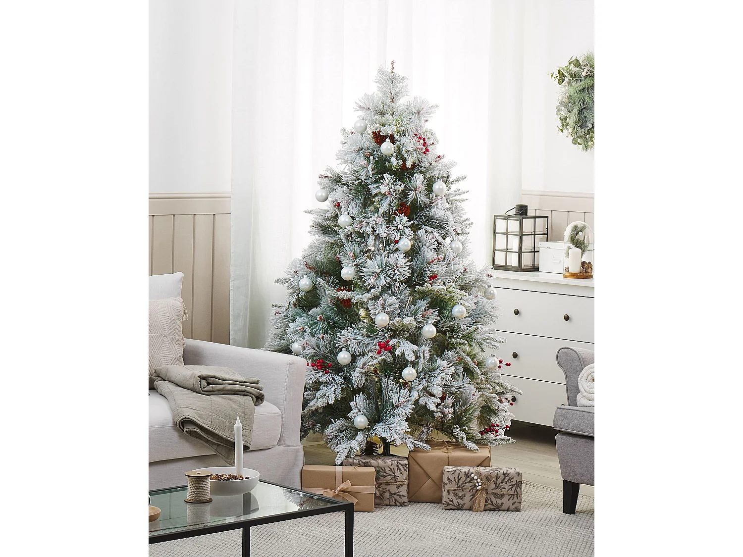 Sapin de Noël artificiel enneigé MASALA 180 cm Blanc