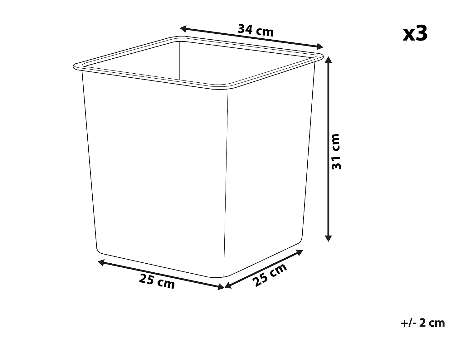 Set di 3 vasi auto irriganti quadrati 34 x 34 x 31 cm BALZO