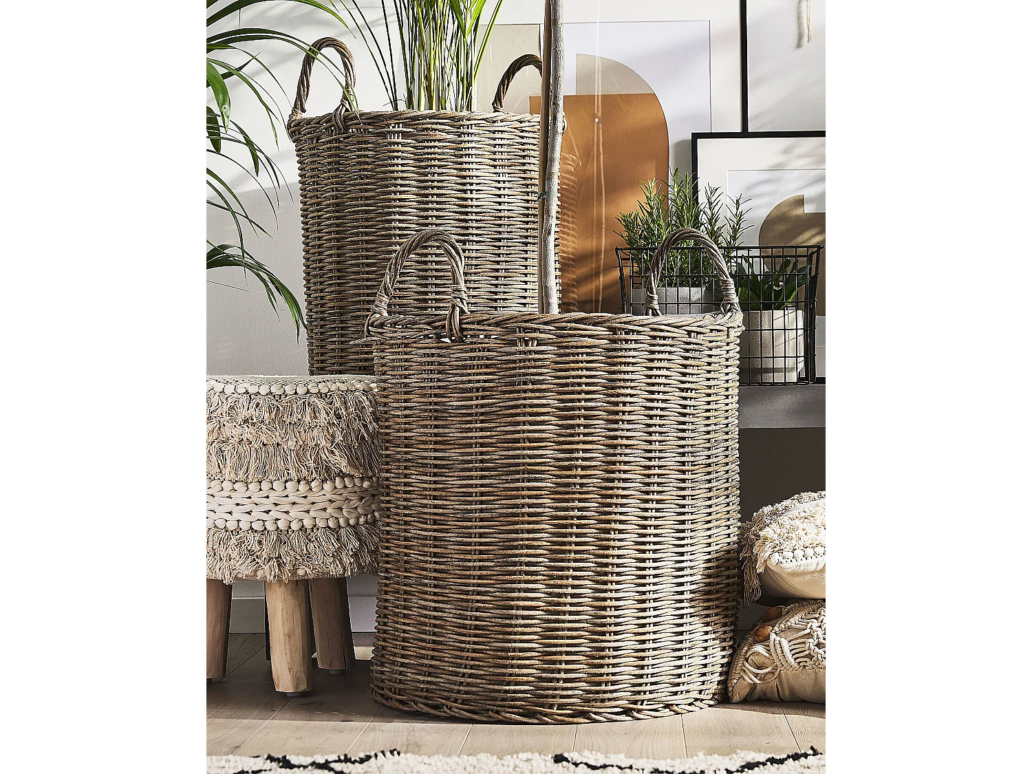 Zestaw 2 doniczek BITOLA Technorattan 40/48 cm Brązowy