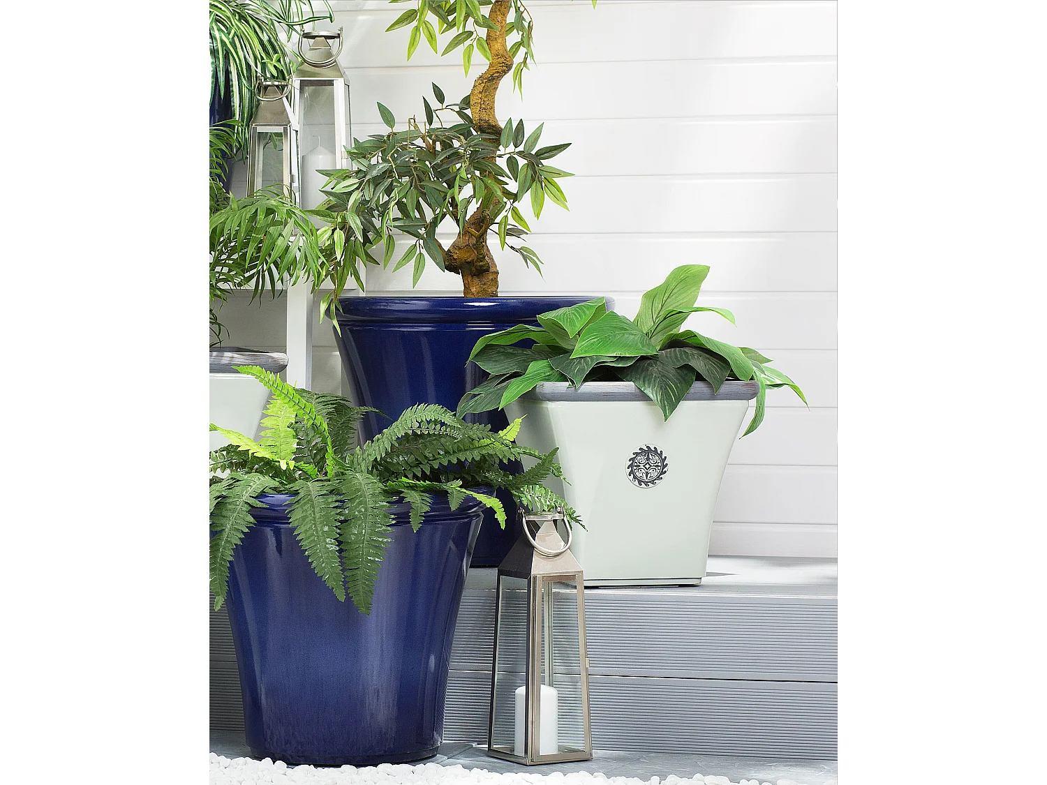 Cache-pot ELATEIA Pierre 37 cm Blanc